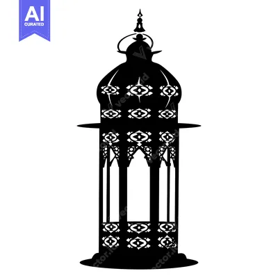 Ornate Black and White Silhouette of a Moroccan Lantern