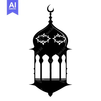 Premium design asset: Black and White Silhouette of an Ornate Islamic Lantern