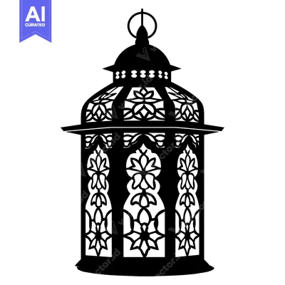 Aset premium populer: Ornate Black and White Islamic Lantern with Intricate Design
