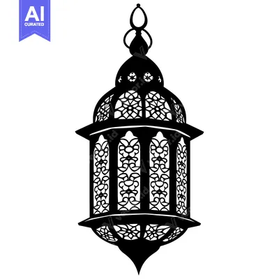 Aset desain premium: Ornate Black and White Hanging Lantern with Detailed Latticework