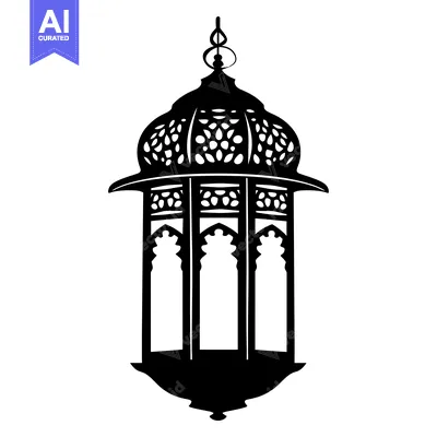 Premium design asset: Ornate Black and White Silhouette of a Hanging Lantern