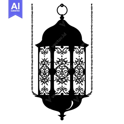 Aset premium populer: Ornate Hanging Lantern Silhouette with Intricate Floral Designs