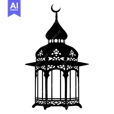 Aset premium populer: Ornate Islamic Lantern with Crescent Moon Top