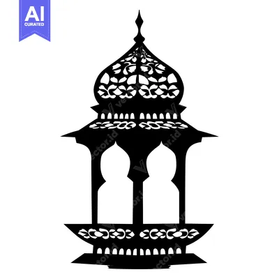 Aset desain premium: Ornate Black and White Silhouette of a Traditional Lantern