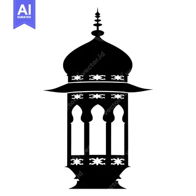 Aset desain premium: Ornate Black and White Silhouette of a Traditional Islamic Lantern