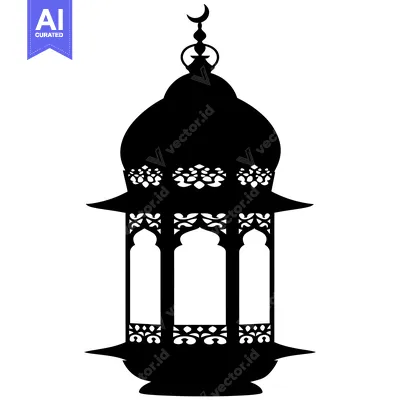 Aset desain premium: Ornate Islamic Lantern with Crescent Moon
