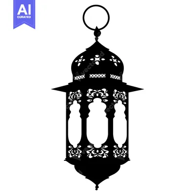 Aset desain premium: Ornate Black Silhouette of a Hanging Arabic Lantern