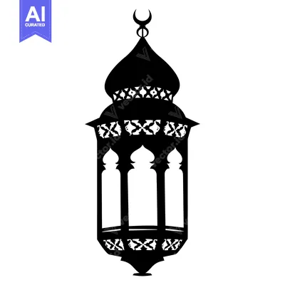 Aset desain premium: Ornate Islamic Lantern with Crescent Moon Decoration