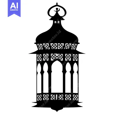 Aset desain premium: Ornate Black and White Islamic Lantern Silhouette