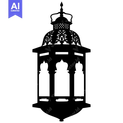 Aset premium populer: Ornate Black and White Silhouette of an Islamic Lantern