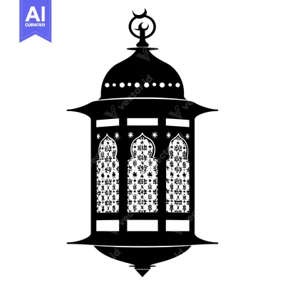 Popular premium asset: Ornate Black and White Islamic Lantern with Crescent Moon