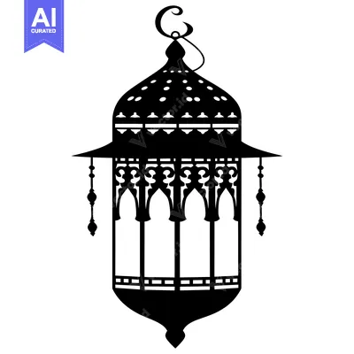 Aset desain premium: Ornate Black and White Silhouette of a Hanging Lantern