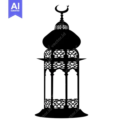 Aset premium populer: Black and White Silhouette of an Ornate Islamic Lantern