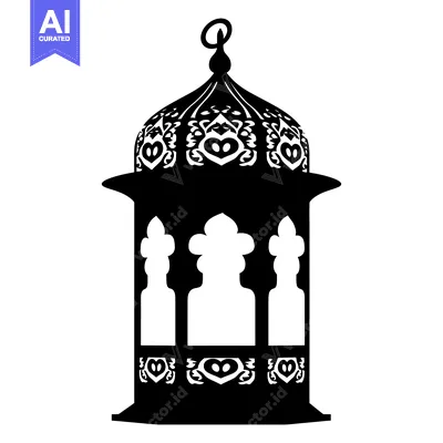 Aset desain premium: Ornate Black and White Silhouette of an Islamic Lantern