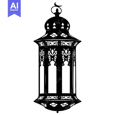 Ornate Black and White Hanging Lantern with Crescent Moon