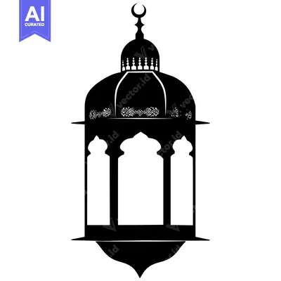 Black and White Silhouette of an Ornate Islamic Lantern