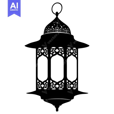 Aset desain premium: Ornate Black Silhouette of a Hanging Lantern