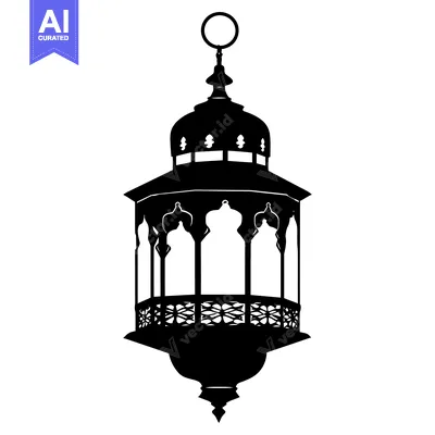 Black and white silhouette of a hanging ornate lantern