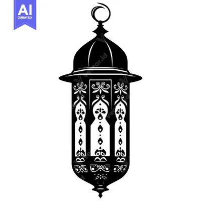 Ornate Black and White Silhouette of a Ramadan Lantern
