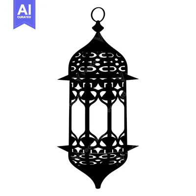 Aset premium populer: Ornate Black and White Silhouette of an Arabic Lantern