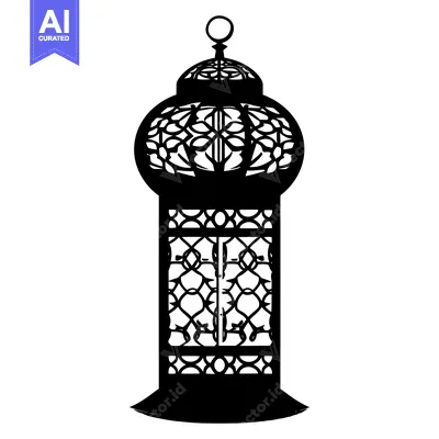 Aset premium populer: Ornate Black and White Silhouette of a Lantern