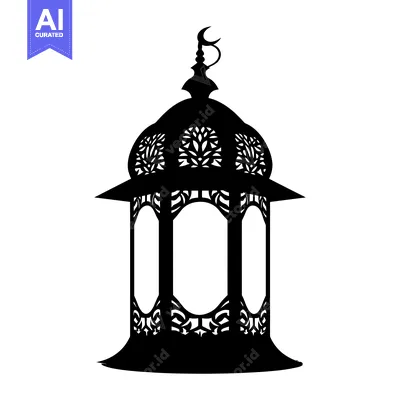 Ornate Black and White Silhouette of an Islamic Lantern
