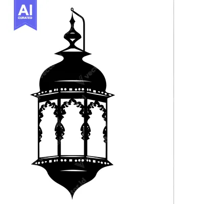 Ornate Black and White Hanging Lantern Silhouette