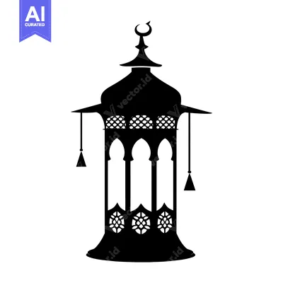Aset premium populer: Black and white silhouette of an ornate Islamic lamp
