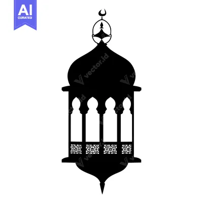 Aset premium populer: Silhouette of an Ornate Islamic Lantern with a Crescent Moon
