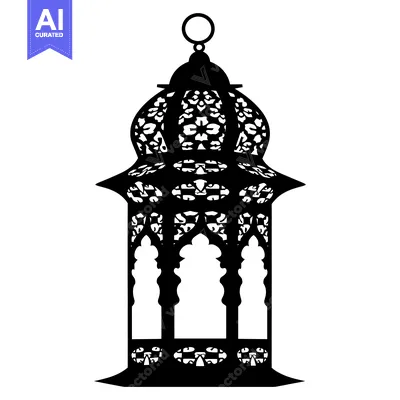 Ornate Black and White Silhouette of a Hanging Lantern
