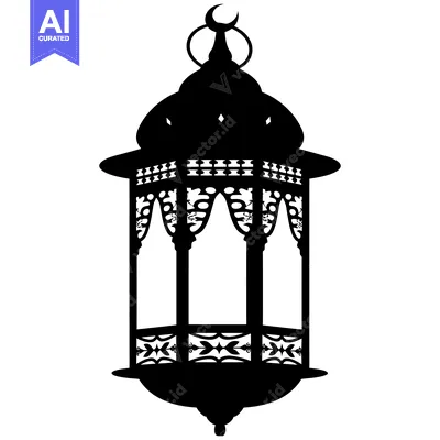 Ornate Black and White Islamic Lantern with Crescent Moon