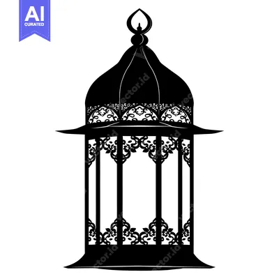 Aset desain premium: Ornate Black and White Silhouette of a Traditional Lantern