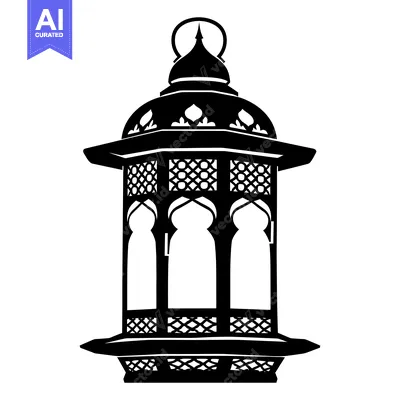 Ornate Black and White Islamic Lantern Illustration