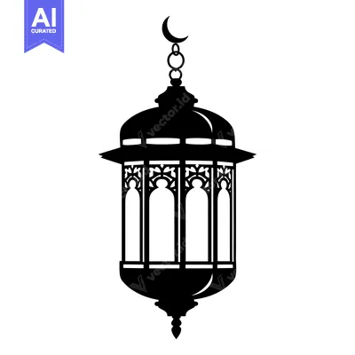 Black and White Silhouette of a Traditional Islamic Lantern with a Cre