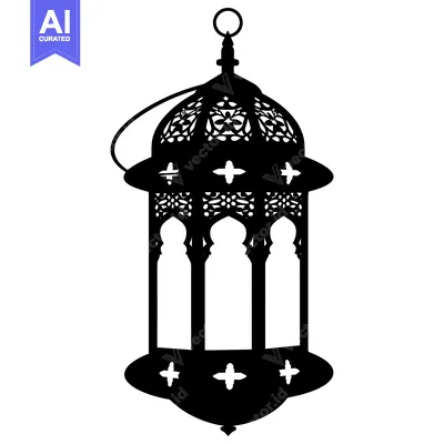 Aset premium populer: Ornate Black and White Silhouette of a Hanging Lantern