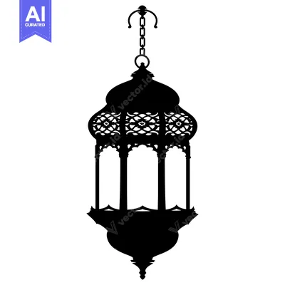 Black and White Silhouette of a Hanging Ornate Lantern