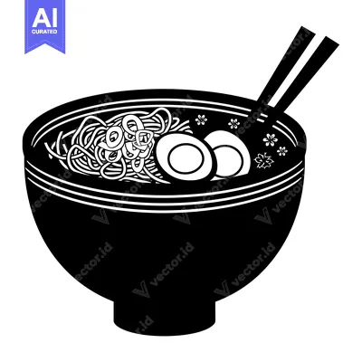 Popular premium asset: Black and White Illustration of Ramen with Chopsticks