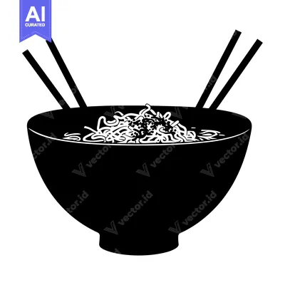 Black and White Silhouette of a Bowl of Noodles with Chopsticks