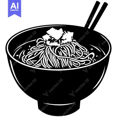 Black and White Silhouette of a Bowl of Noodles with Chopsticks