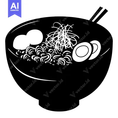 Premium design asset: Black and White Silhouette of a Bowl of Ramen Noodles