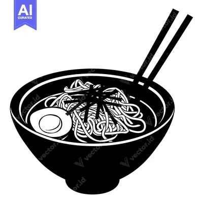 Popular premium asset: Black and White Silhouette of a Bowl of Ramen Noodles with Chopsticks