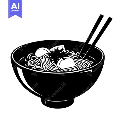 Popular premium asset: Black and White Illustration of a Bowl of Ramen with Chopsticks