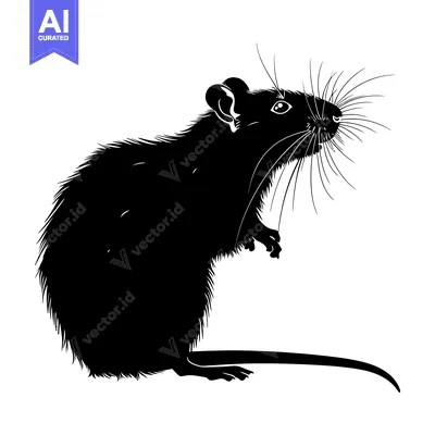 Aset desain premium: Black and White Silhouette of a Rat Standing on Its Hind Legs