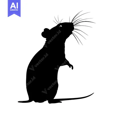 Aset premium populer: Black Silhouette of a Rat Standing on Hind Legs with Long Whiskers