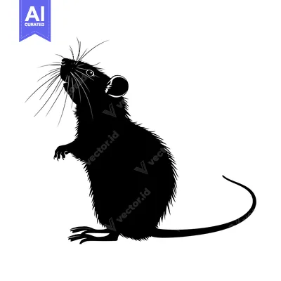 Aset premium populer: Black and White Silhouette of a Standing Rat with Long Whiskers