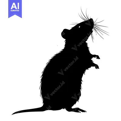 Aset premium populer: Black Silhouette of a Rat Standing on its Hind Legs with its Tail Exte