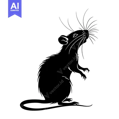 Aset desain premium: Black and White Silhouette of a Rat Standing on Its Hind Legs