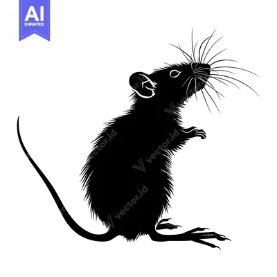 Premium design asset: Black and White Silhouette of a Rat Standing Up