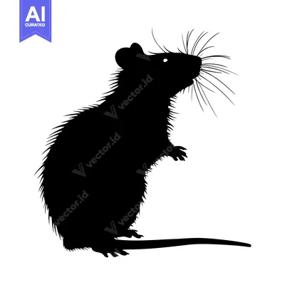 Premium design asset: Black Silhouette of a Standing Mouse with Whiskers