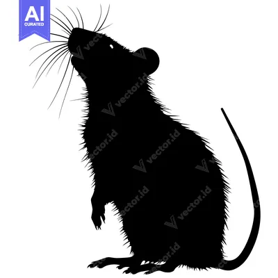 Premium design asset: Black and white silhouette of a rat standing on its hind legs